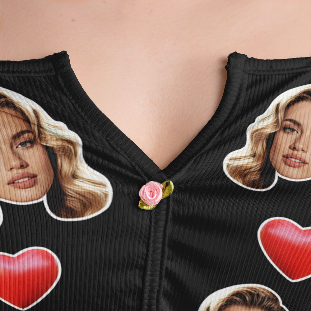 Gifts for Her Custom Photo Appliques Notched Neckline Lingerie Set Bachelorette Party - MyFaceUnderwearAU