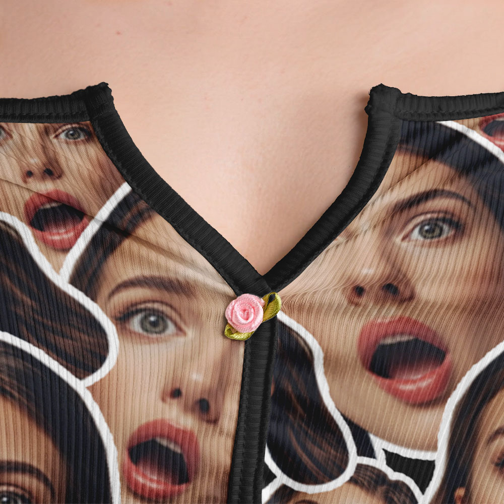 Valentine's Gifts Custom Facemash Appliques Notched Neckline Lingerie Set - MyFaceUnderwearAU