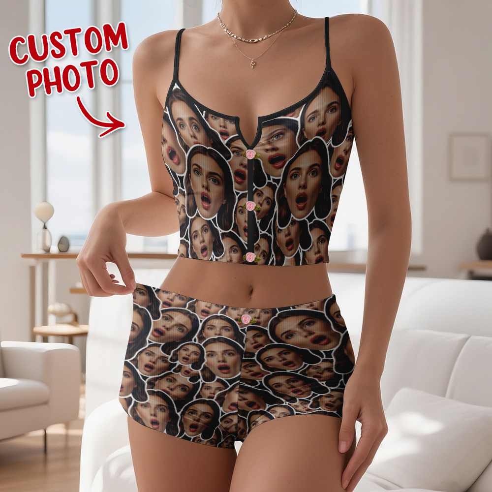 Valentine's Gifts Custom Facemash Appliques Notched Neckline Lingerie Set - MyFaceUnderwearAU
