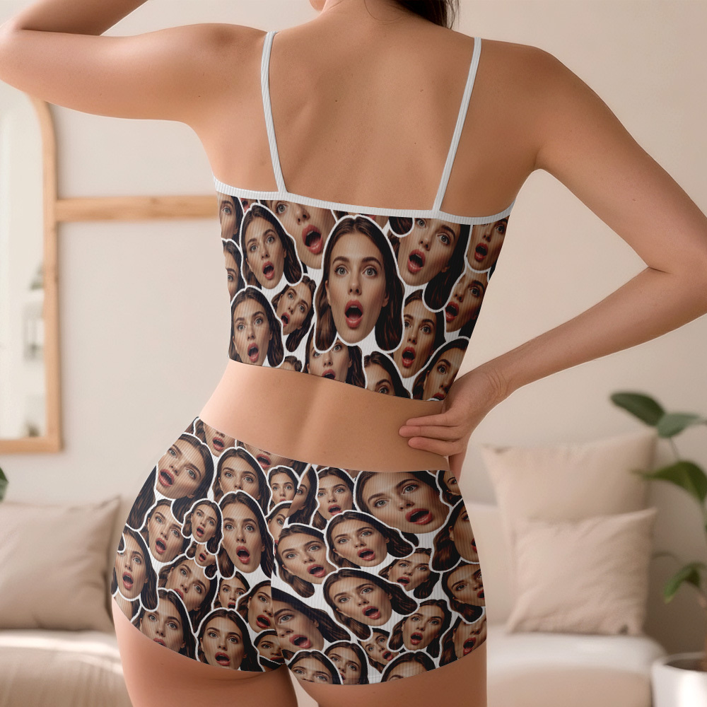 Valentine's Gifts Custom Facemash Appliques Notched Neckline Lingerie Set - MyFaceUnderwearAU