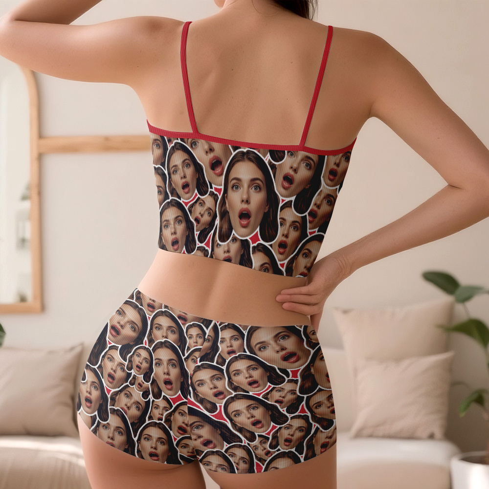 Valentine's Gifts Custom Facemash Appliques Notched Neckline Lingerie Set - MyFaceUnderwearAU
