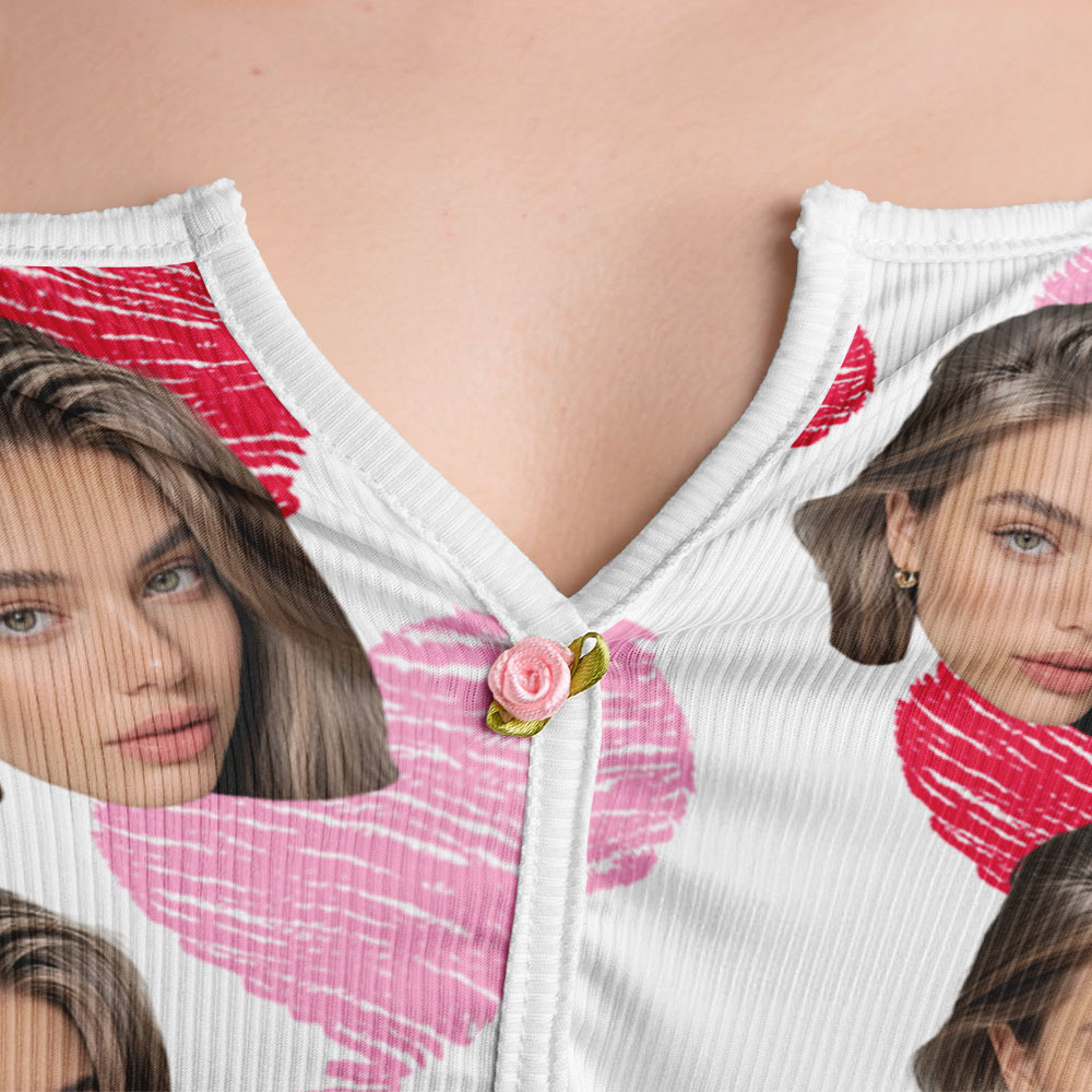 Valentine's Gifts Custom Face Appliques Notched Neckline Lingerie Set Red and Pink Heart - MyFaceUnderwearAU