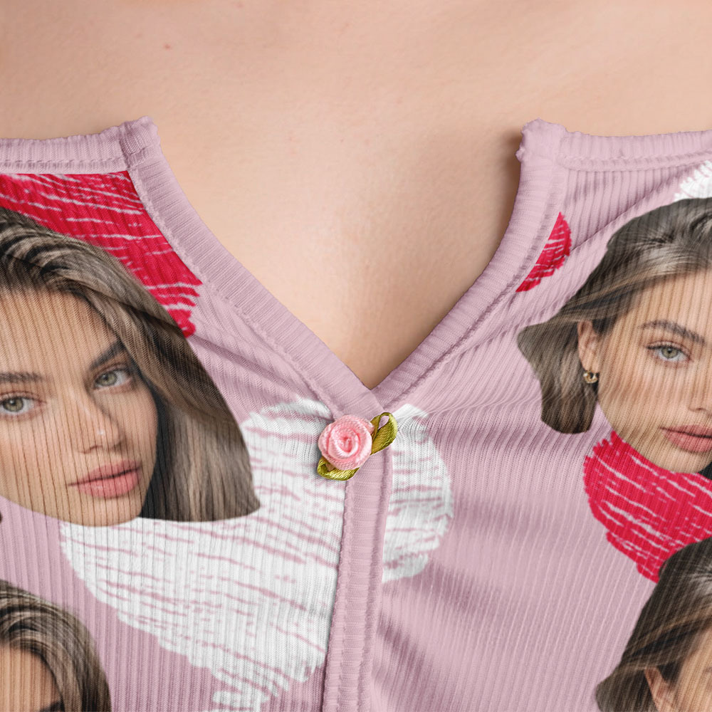 Valentine's Gifts Custom Face Appliques Notched Neckline Lingerie Set Red and Pink Heart - MyFaceUnderwearAU