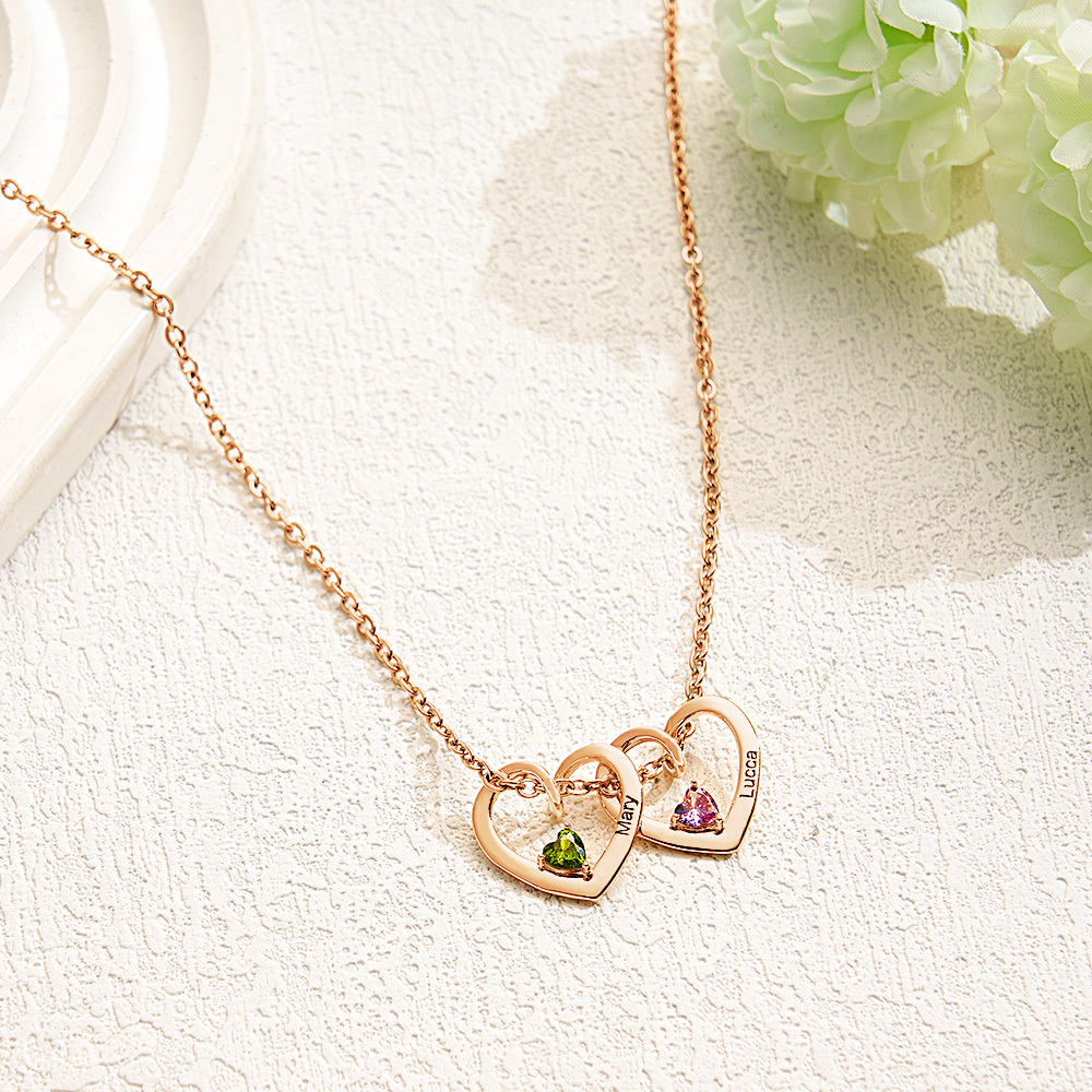 Personalized Heart Name & Birthstone Necklace Custom Gift for Mom or Grandma - MyFaceUnderwearAU
