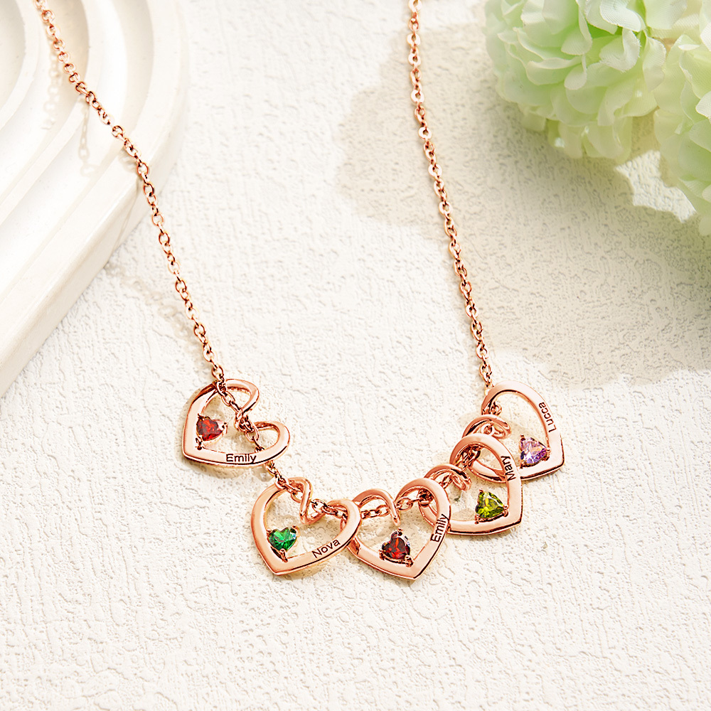 Personalized Heart Name & Birthstone Necklace Custom Gift for Mom or Grandma - MyFaceUnderwearAU