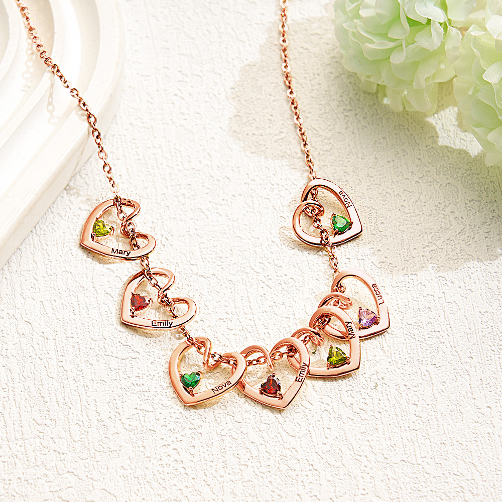 Personalized Heart Name & Birthstone Necklace Custom Gift for Mom or Grandma - MyFaceUnderwearAU
