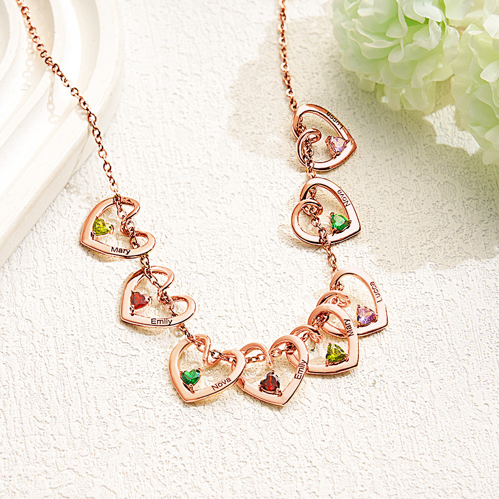 Personalized Heart Name & Birthstone Necklace Custom Gift for Mom or Grandma - MyFaceUnderwearAU