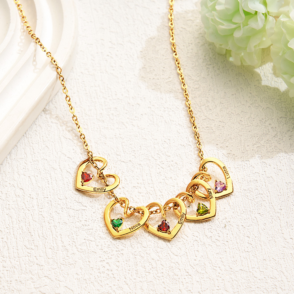 Personalized Heart Name & Birthstone Necklace Custom Gift for Mom or Grandma - MyFaceUnderwearAU