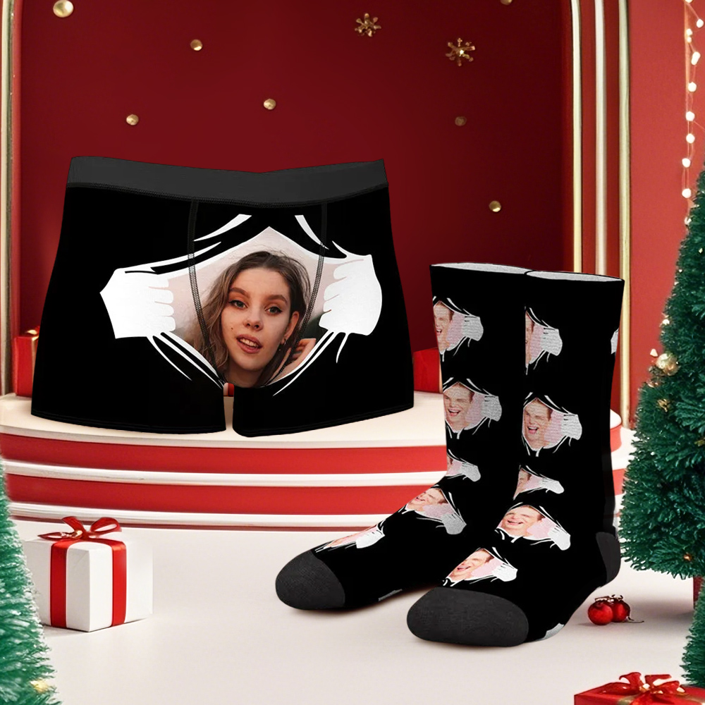 Custom Face Boxer Shorts And Socks Set