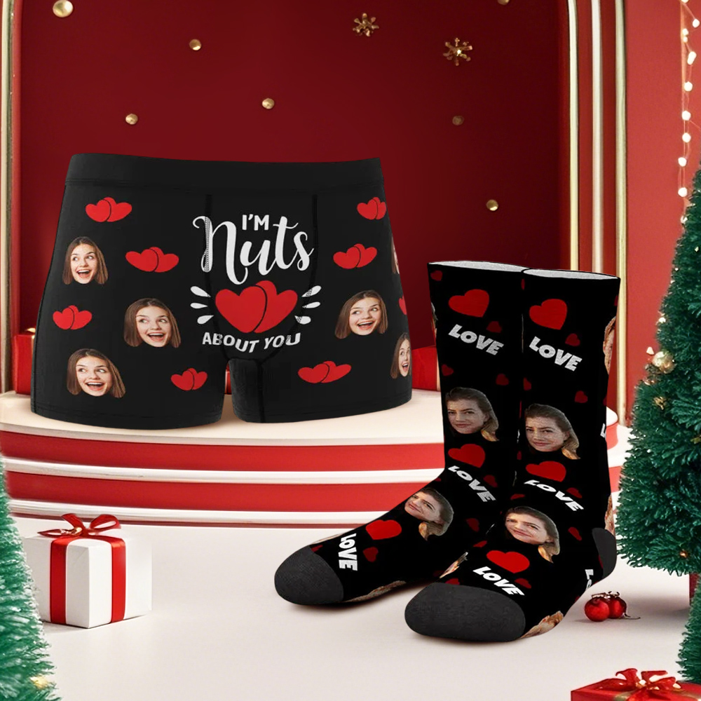 Custom Face Boxer Shorts And Socks Set I'm Nuts About You
