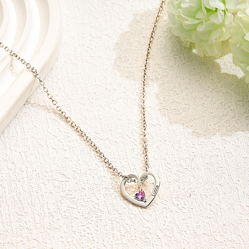 Personalized Heart Name & Birthstone Necklace Custom Gift for Mom or Grandma - MyFaceUnderwearAU