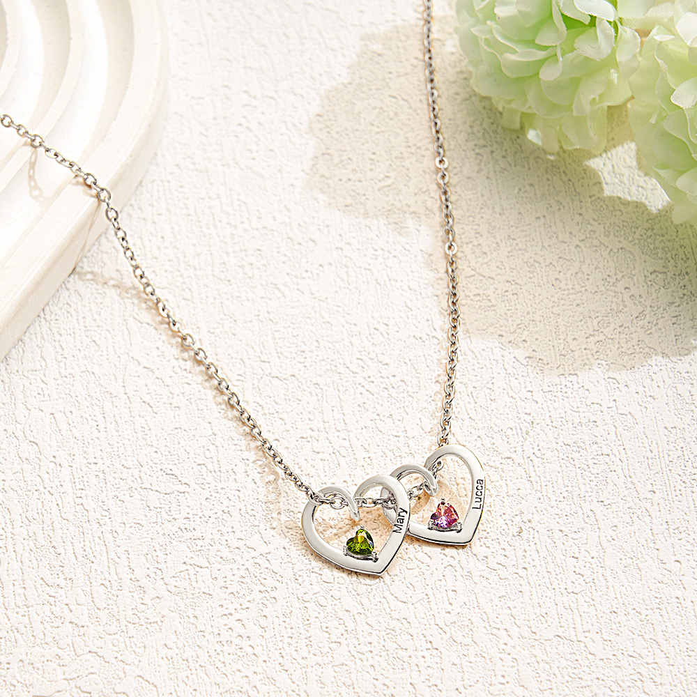 Personalized Heart Name & Birthstone Necklace Custom Gift for Mom or Grandma - MyFaceUnderwearAU