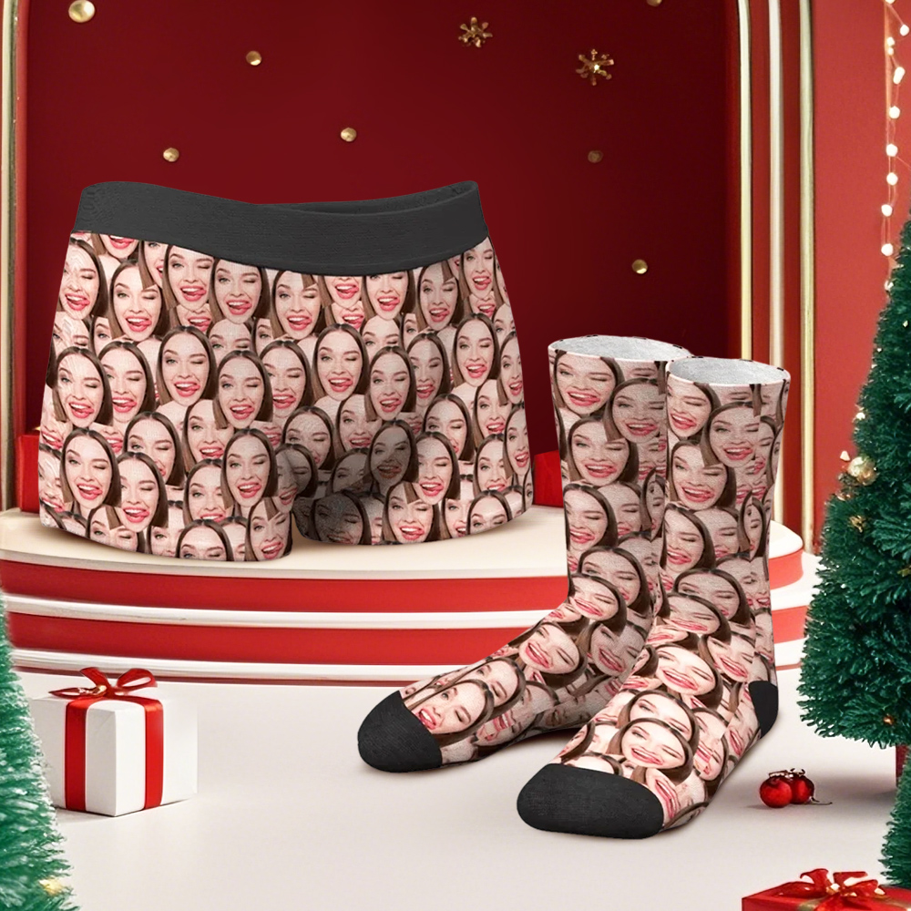 Men's Custom Mash Face Boxer Shorts and Face Socks Set