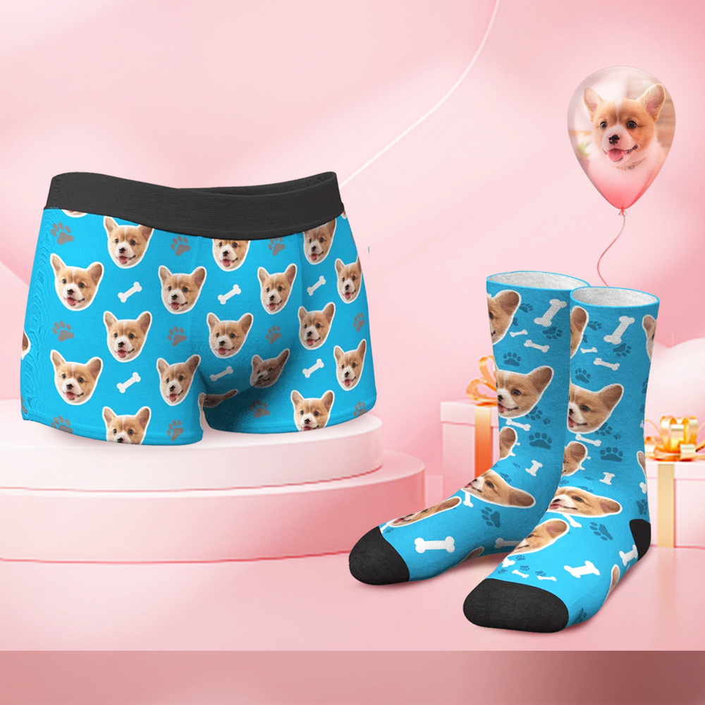 Men's Custom Dog Face Boxer Shorts and Photo Socks Set