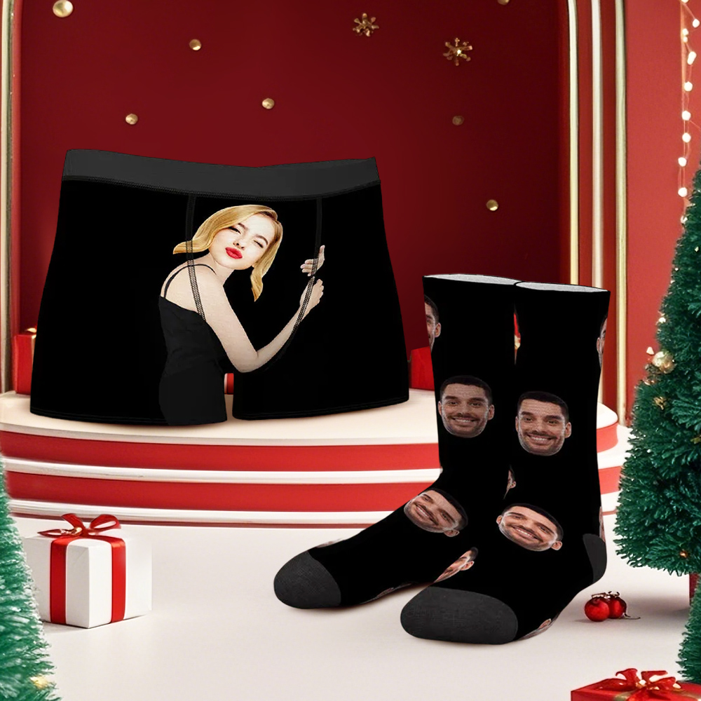 Custom Face Boxer Shorts And Socks Set On Body Love