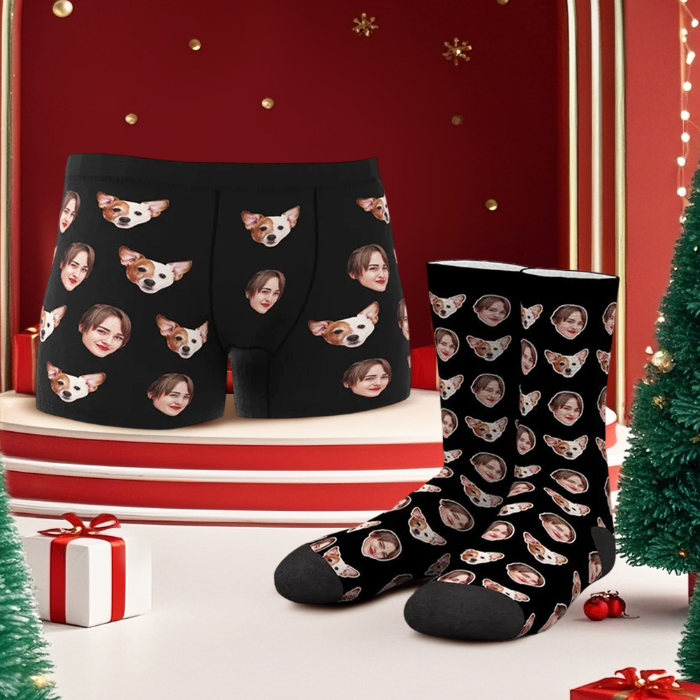 Custom Face Boxer Shorts And Socks Set YOU AND ME