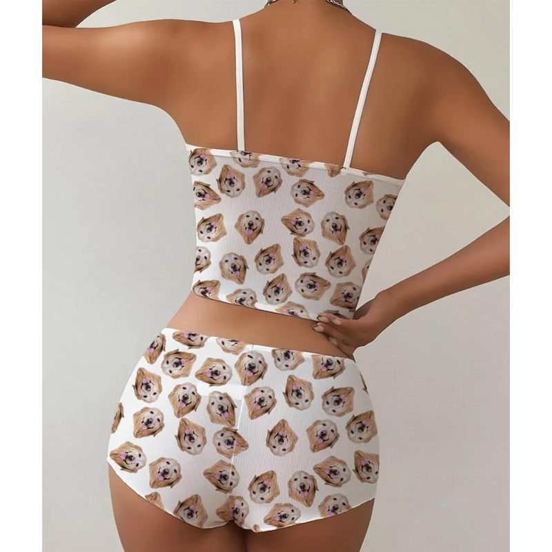 Photo Custom Appliques Notched Neckline Lingerie Set, gift, bachelorette party