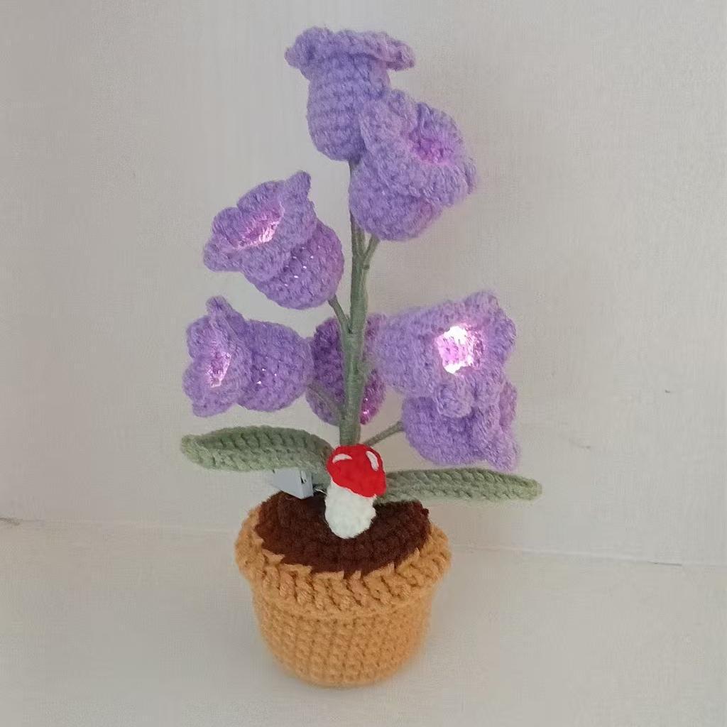 LED Light Crocheted Lily of the Valley - Glowing Potted Knit Flower Home Ambiance Decor - MyMoonLampAu