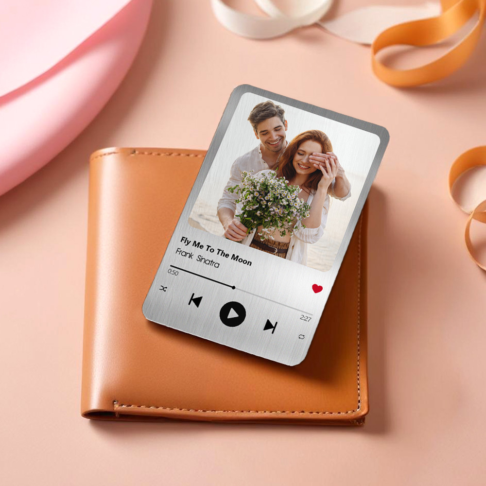 Custom Favorite Song Metal Wallet Card - Personalized Aluminum Photo Wallet Card - Valentine's Day Gifts For Him, Boyfriend, Husband - MyFaceUnderwearAU