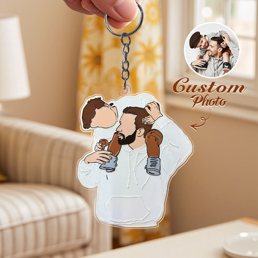 Personalized Line Art Flat Bar Keychain Upload Photo Dad Father's Day Gift - MyFaceUnderwearAU