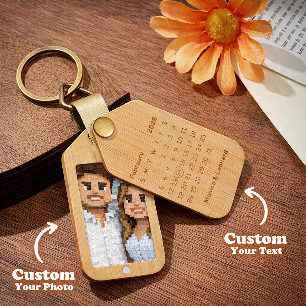 Personalised Wooden Cartoon Style Photo Keychain Customized Date Gift for Couple - MyFaceUnderwearAU