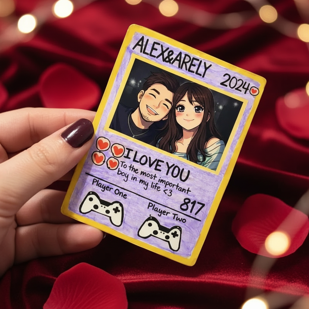 Personalized Valentine's Day Power Couple Card, Custom Anniversary Card Couple Photo Anime Style, Best Valentine's Day Gift for Lover