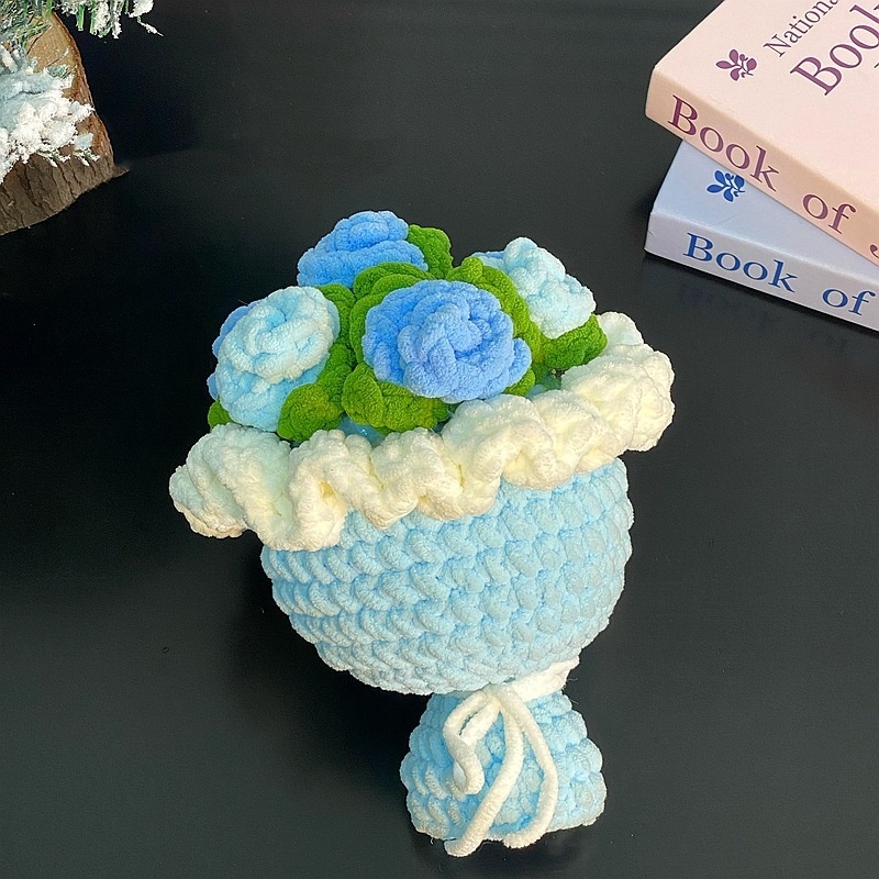 Handmade Diy Woven Ice Line Holding A Rose Bouquet Finished Homemade Crochet Material Mother'S Day Anniversary Gift - MyFaceUnderwearAU