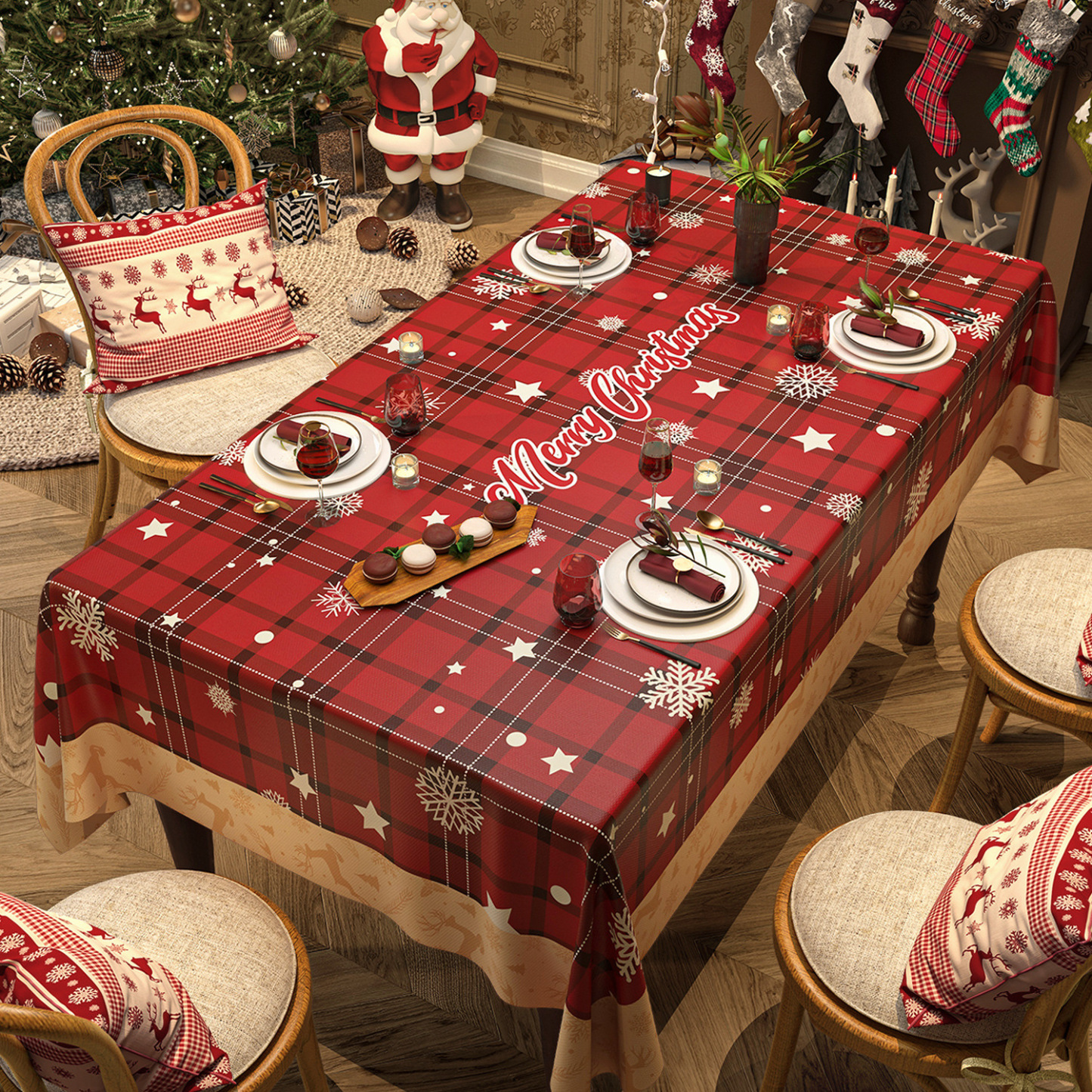 Christmas Tablecloth Digital Printed Festive Dining Table Cover Holiday Home Decoration - MyFaceUnderwearAU