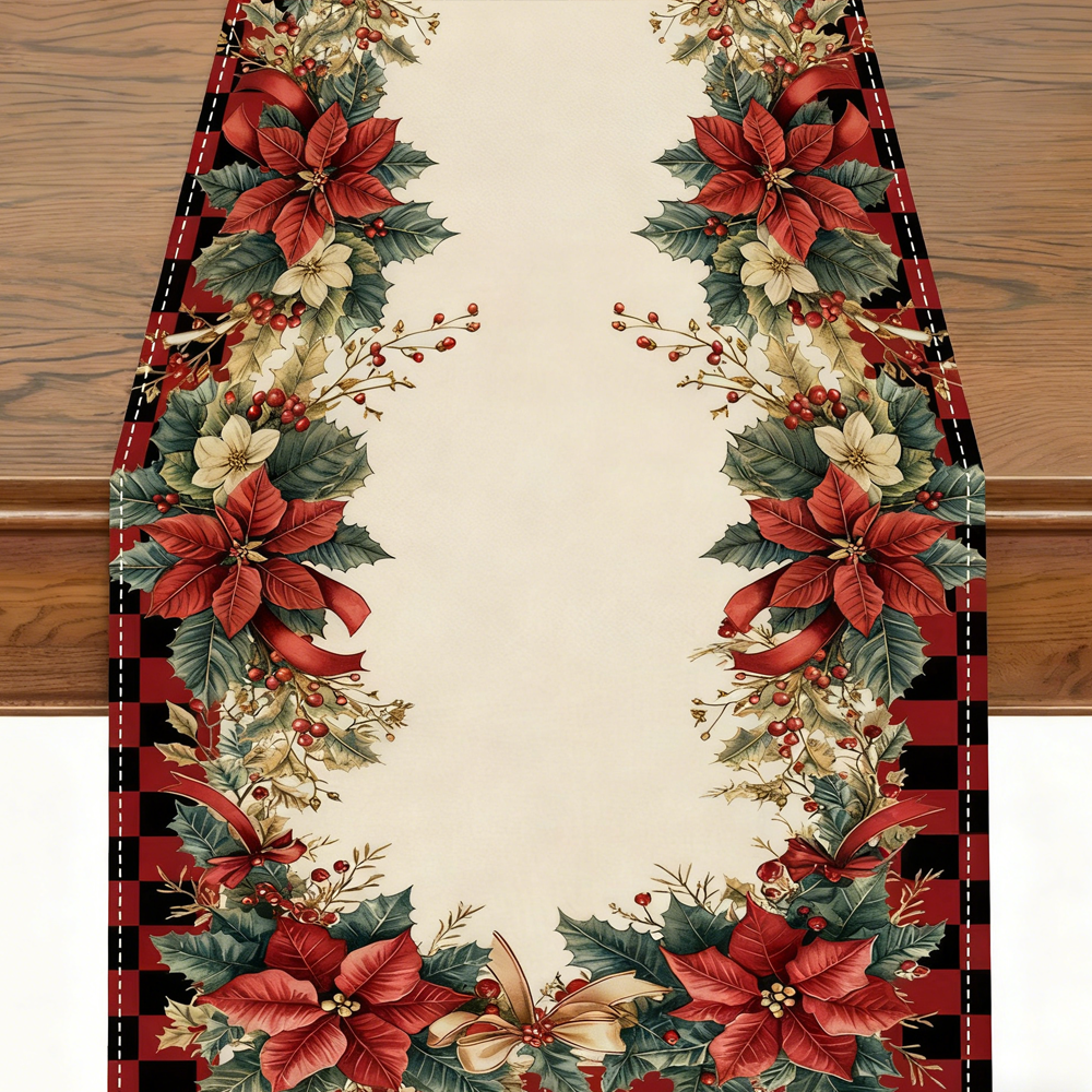 TABLE RUNNER-Christmas Table Runner Woven Polyester, Festive Holiday Dining Decor, Perfect for Season Celebrations