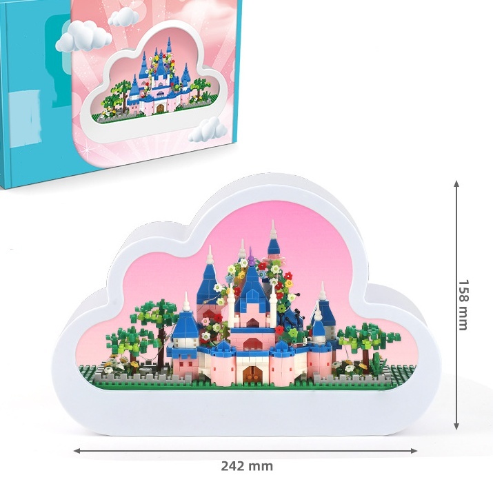 Cloud Mirror Lamp Sweet Castle Building Blocks With Lights Ornaments Assembly Toys Christmas Valentine'S Day Gift - MyFaceUnderwearAU