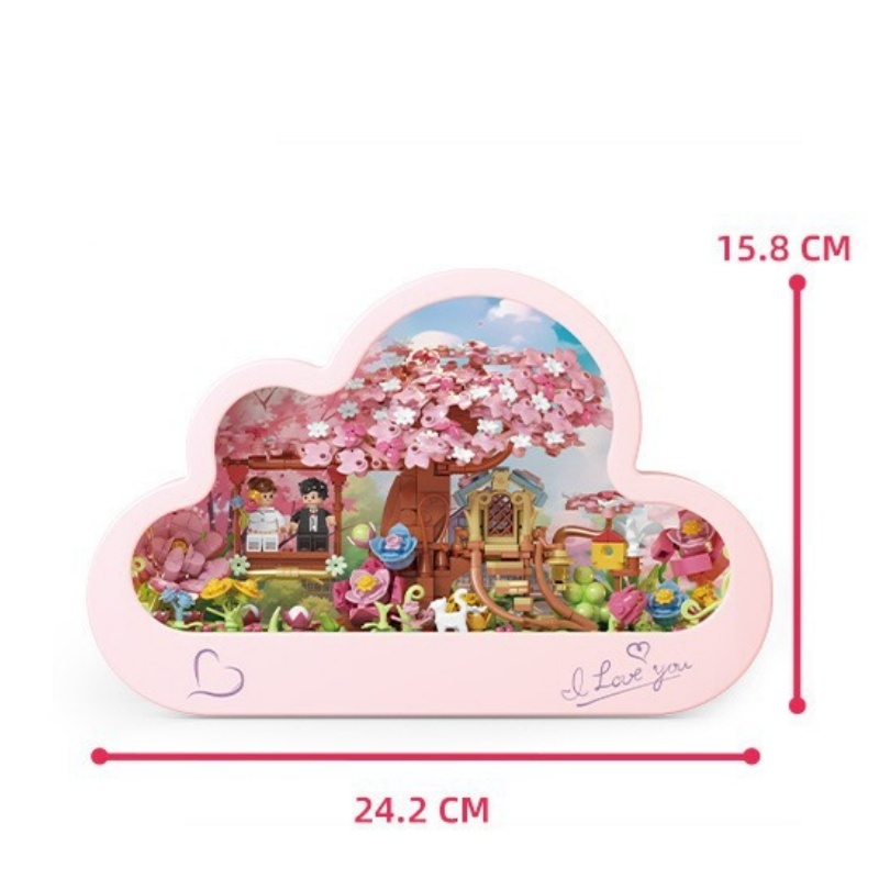 Cloud Mirror Lamp Sweet Castle Building Blocks With Lights Ornaments Assembly Toys Christmas Valentine'S Day Gift - MyFaceUnderwearAU