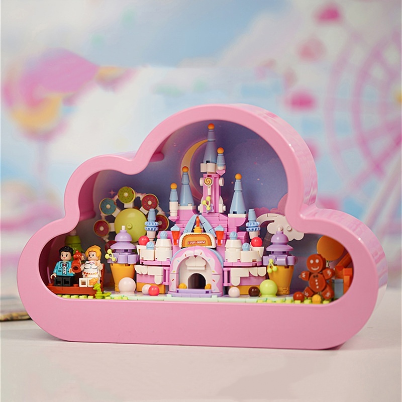 Cloud Mirror Lamp Sweet Castle Building Blocks With Lights Ornaments Assembly Toys Christmas Valentine'S Day Gift - MyFaceUnderwearAU