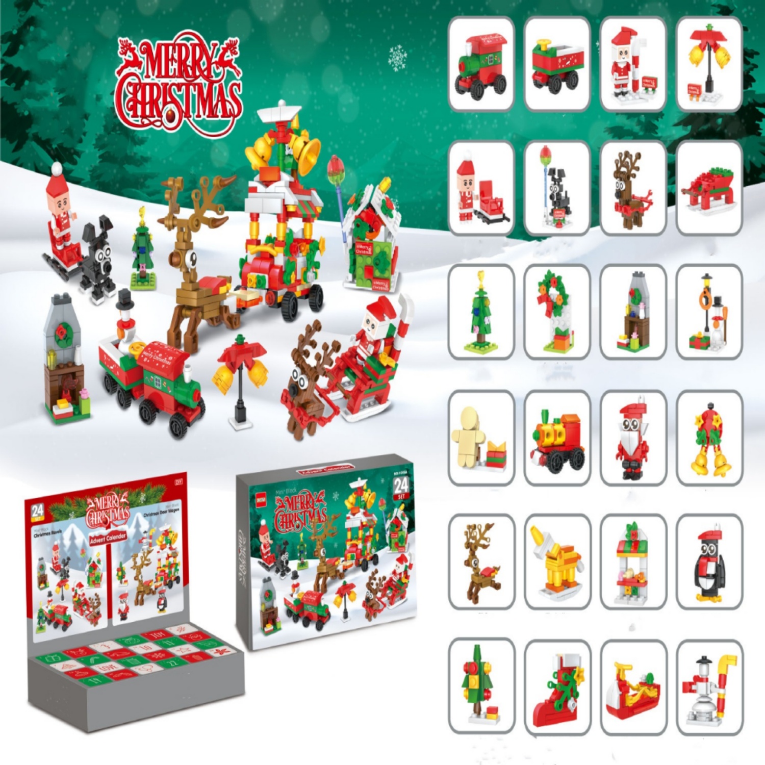 Santa Claus Elk Decoration Building Blocks Ornaments Christmas Countdown Assembly Children'S Toys