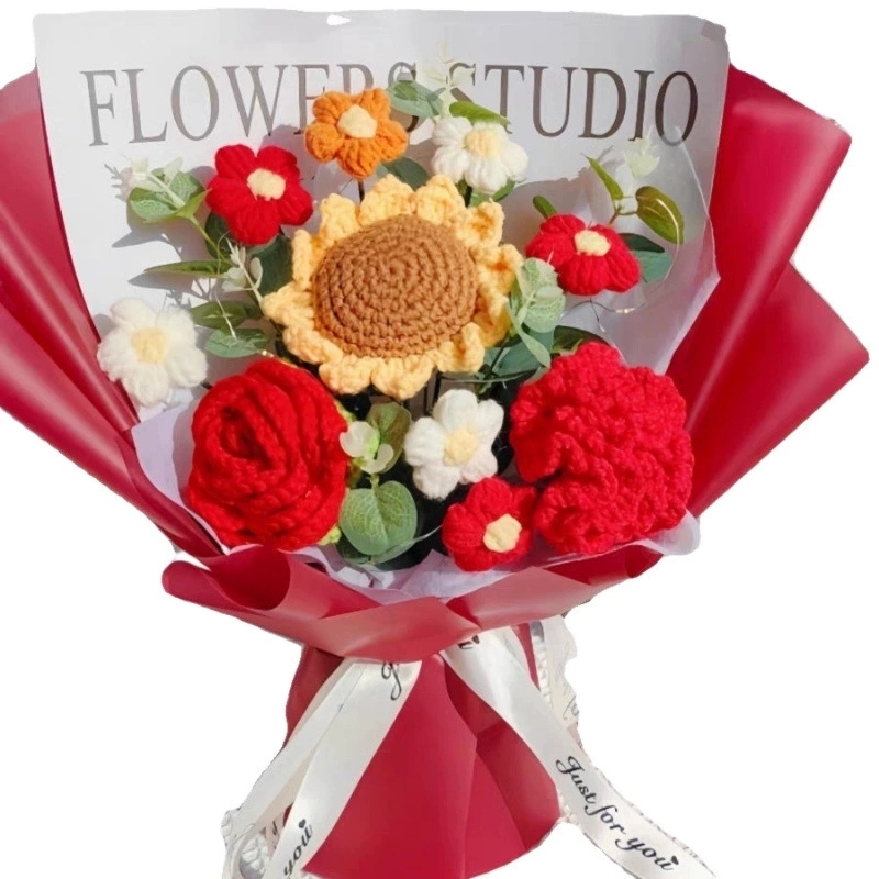 Crochet Flowers Bouquet Handmade Knitted Rose Tulip Bouquet Gift Happy Mother's Day Gift - MyFaceUnderwearAU