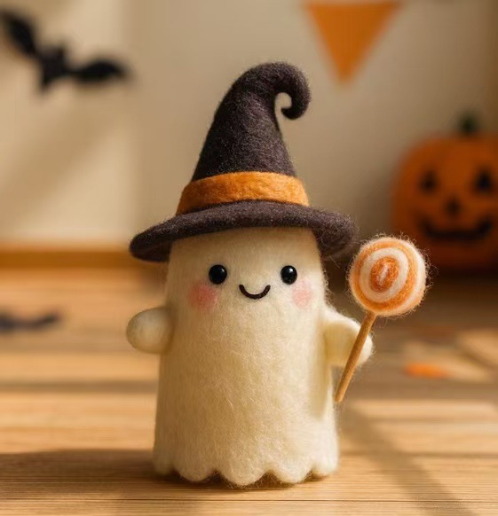 Adopt a Ghost, Handmade Felt Halloween Ghost Pumpkin with Wizard Hat, Autumn Pumpkin Decor, Halloween Decor, Nursery Decor, Gift for Kids