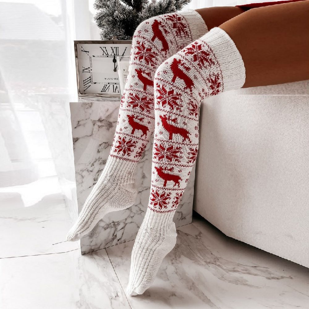 Christmas Snowflake Elk Long Tube Knitted Over The Knee Pile Women Socks - MyFaceUnderwearAU