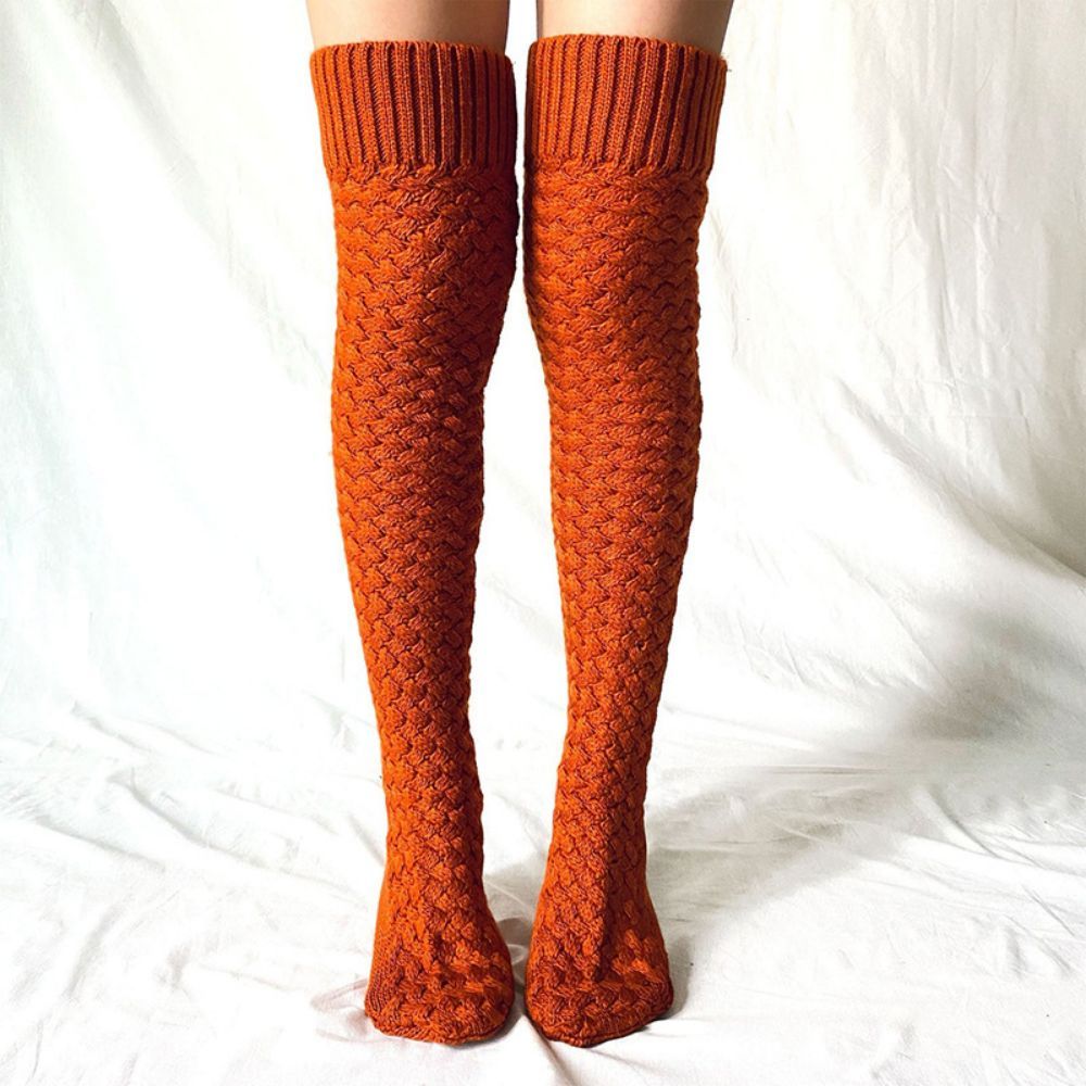 Women Winter Leg Warmers Solid Color Long Tube Over The Knee Pile Socks Knitted High Socks - MyFaceUnderwearAU