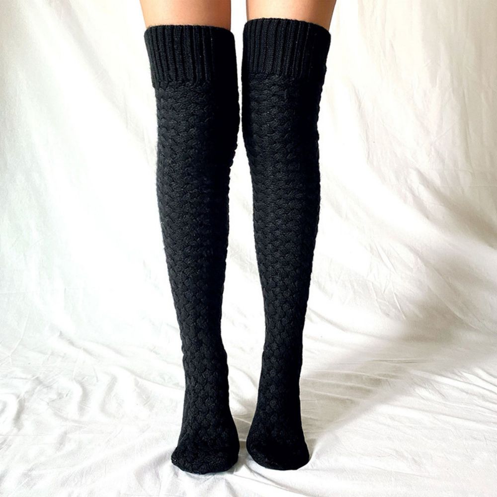 Women Winter Leg Warmers Solid Color Long Tube Over The Knee Pile Socks Knitted High Socks - MyFaceUnderwearAU