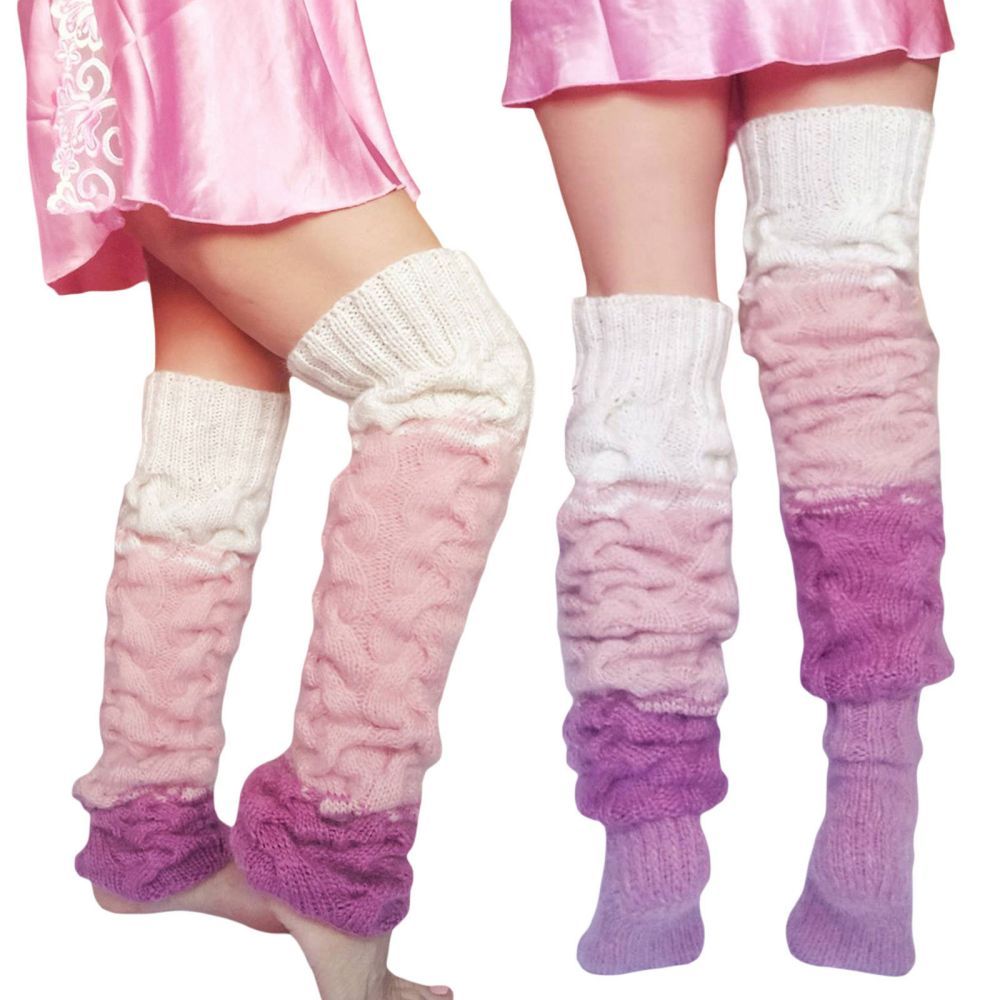 Women Winter Leg Warmers Knit Socks Multicolor Gradient Over The Knee Pile Socks - MyFaceUnderwearAU