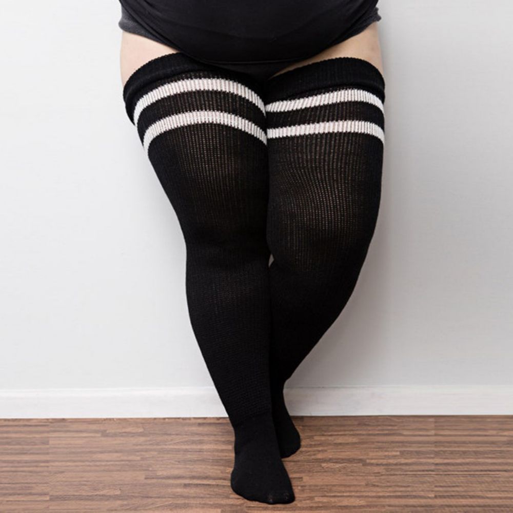 Women Winter Leg Warmers Large Size Three Bars Striped Fashion Long Tube Over Knee Pile Socks - MyFaceUnderwearAU