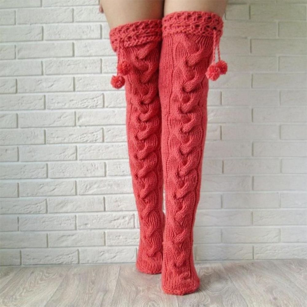 Knitted Garter Hair Ball Over The Knee Long Stockings Pile Pile Wool Socks Women - MyFaceUnderwearAU