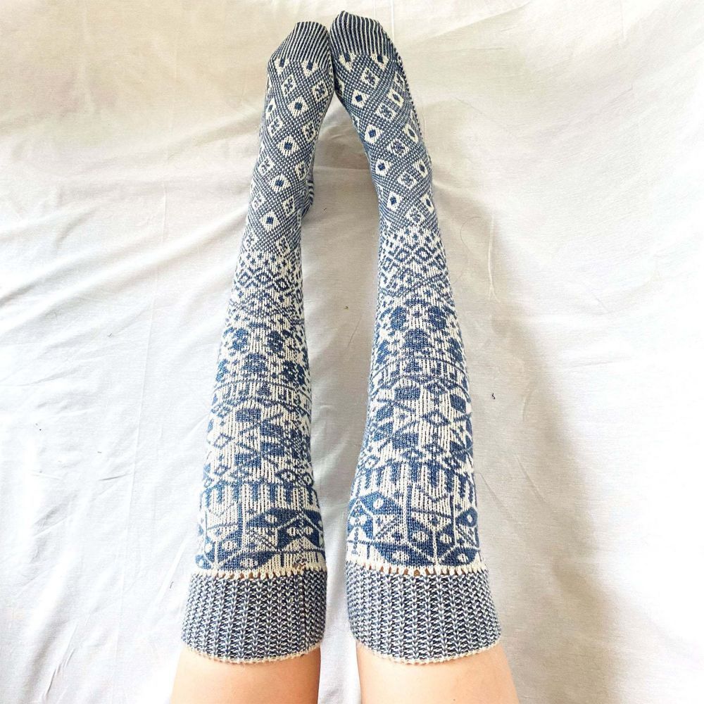 Women Winter Leg Warmers Geometric Pattern Over The Knee Socks - MyFaceUnderwearAU