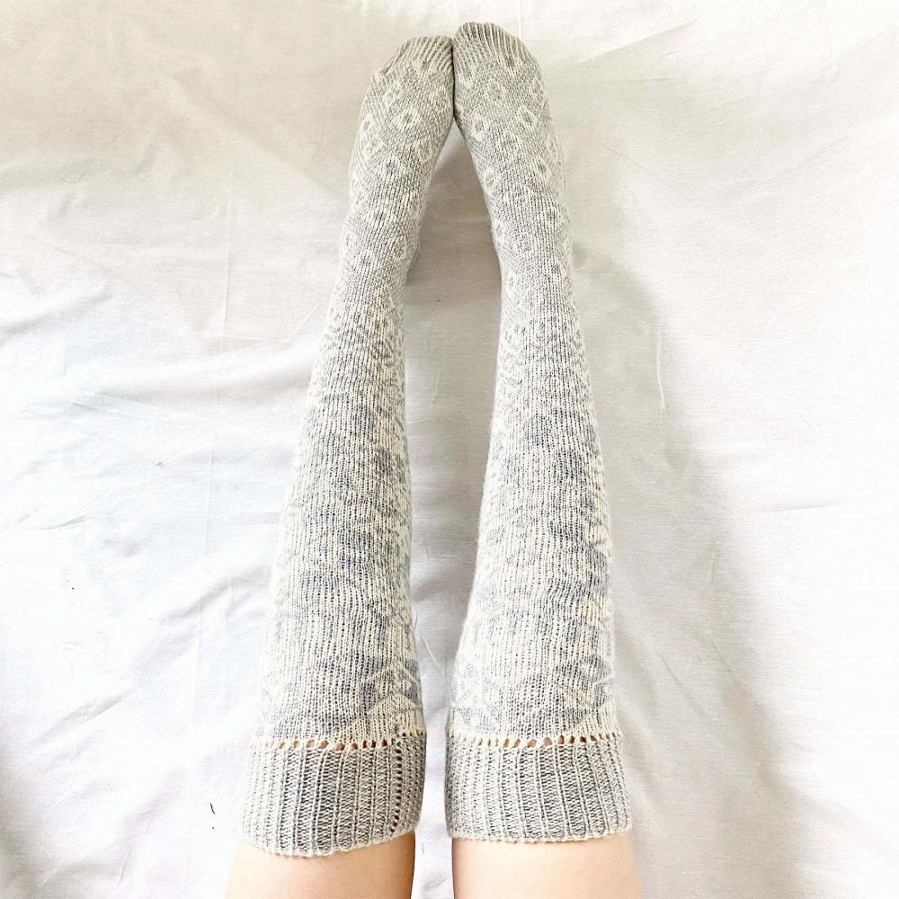 Women Winter Leg Warmers Geometric Pattern Over The Knee Socks - MyFaceUnderwearAU