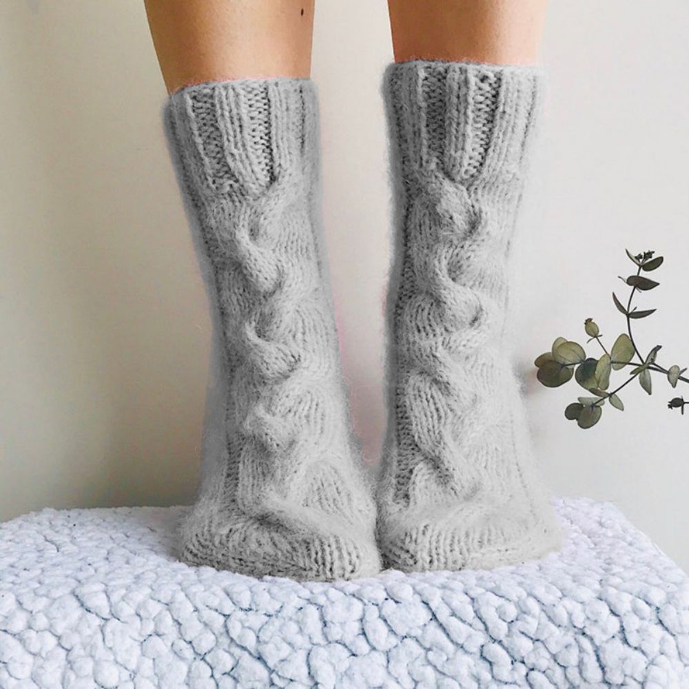 Women Winter Warm Mohair Socks Knitted Calf Socks Home Wool Socks - MyFaceUnderwearAU
