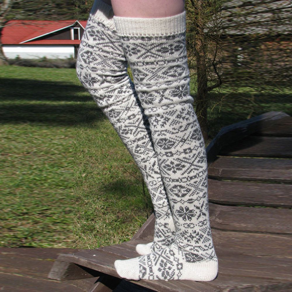 Women Winter Leg Warmers Knitted Christmas Snowflake Long Tube Over The Knee Socks - MyFaceUnderwearAU