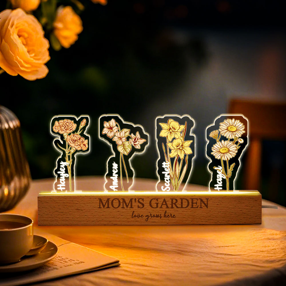 Personalized Birth Flower 3D Crystal Acrylic LED Light With Children's Names Mothers Day Gift - MyFaceUnderwearAU