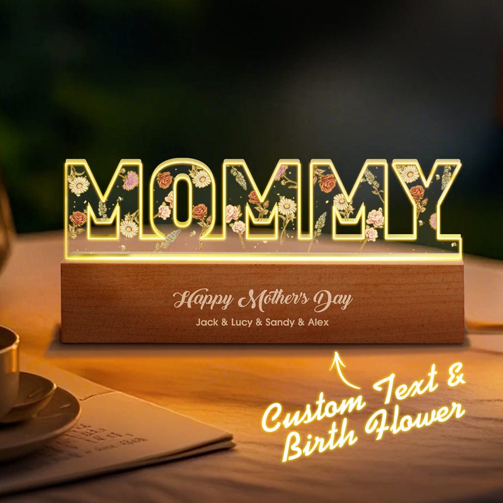 Personalized Letter Lights With Birthday Flowers Custom Text Warm Night Light Mother's Day Gift - MyFaceUnderwearAU
