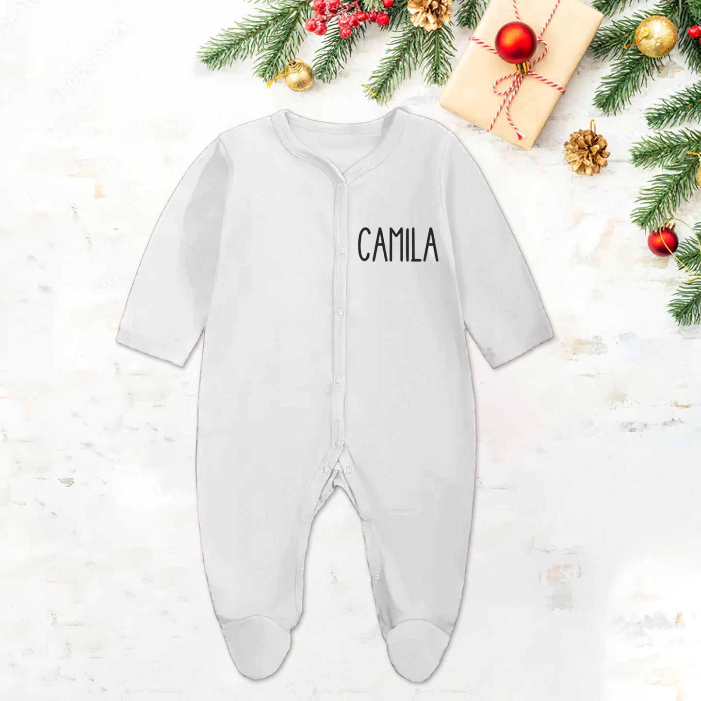 Personalized Baby First Christmas Cozy Soft Long Sleeve Romper - MyFaceUnderwearAU