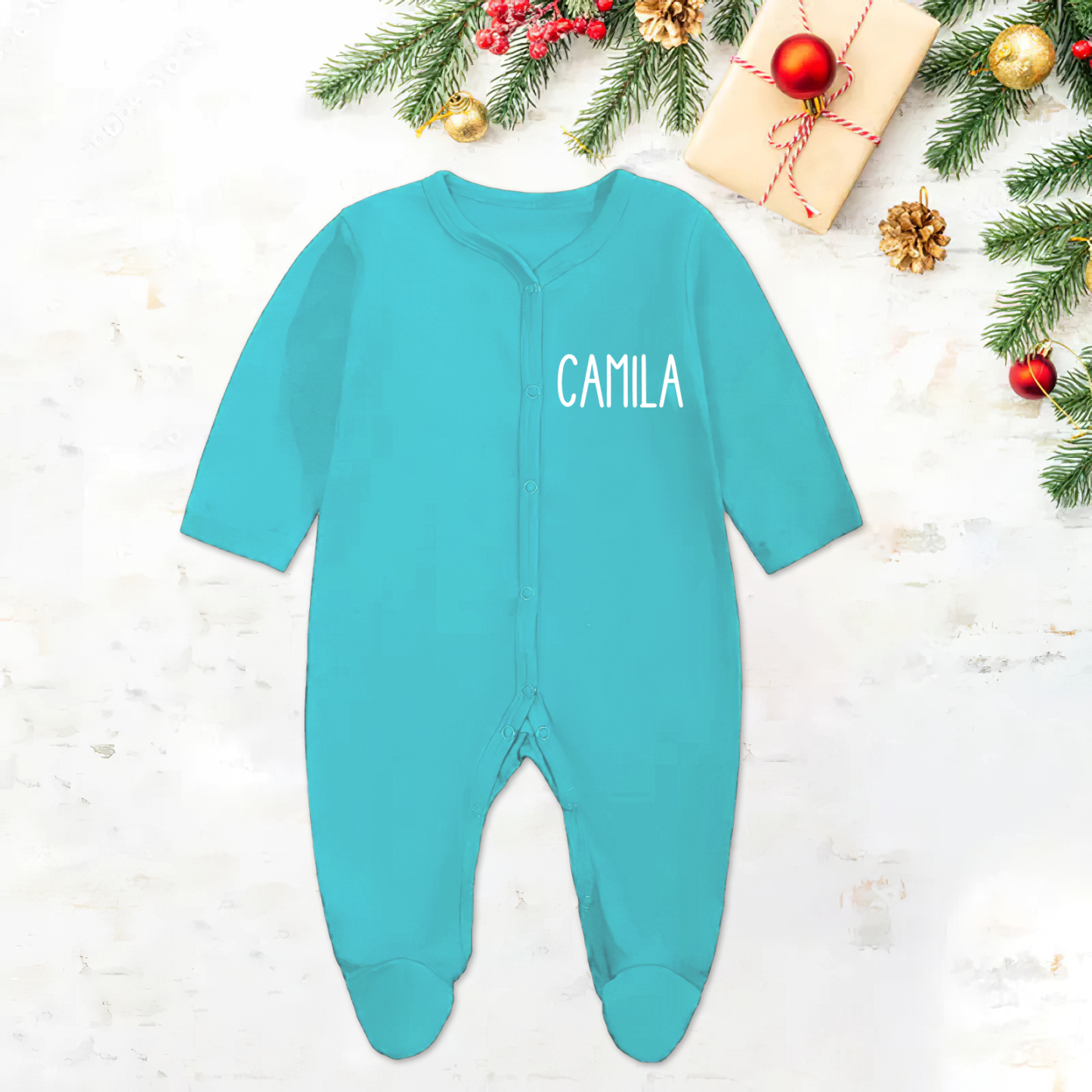 Personalized Baby First Christmas Cozy Soft Long Sleeve Romper - MyFaceUnderwearAU