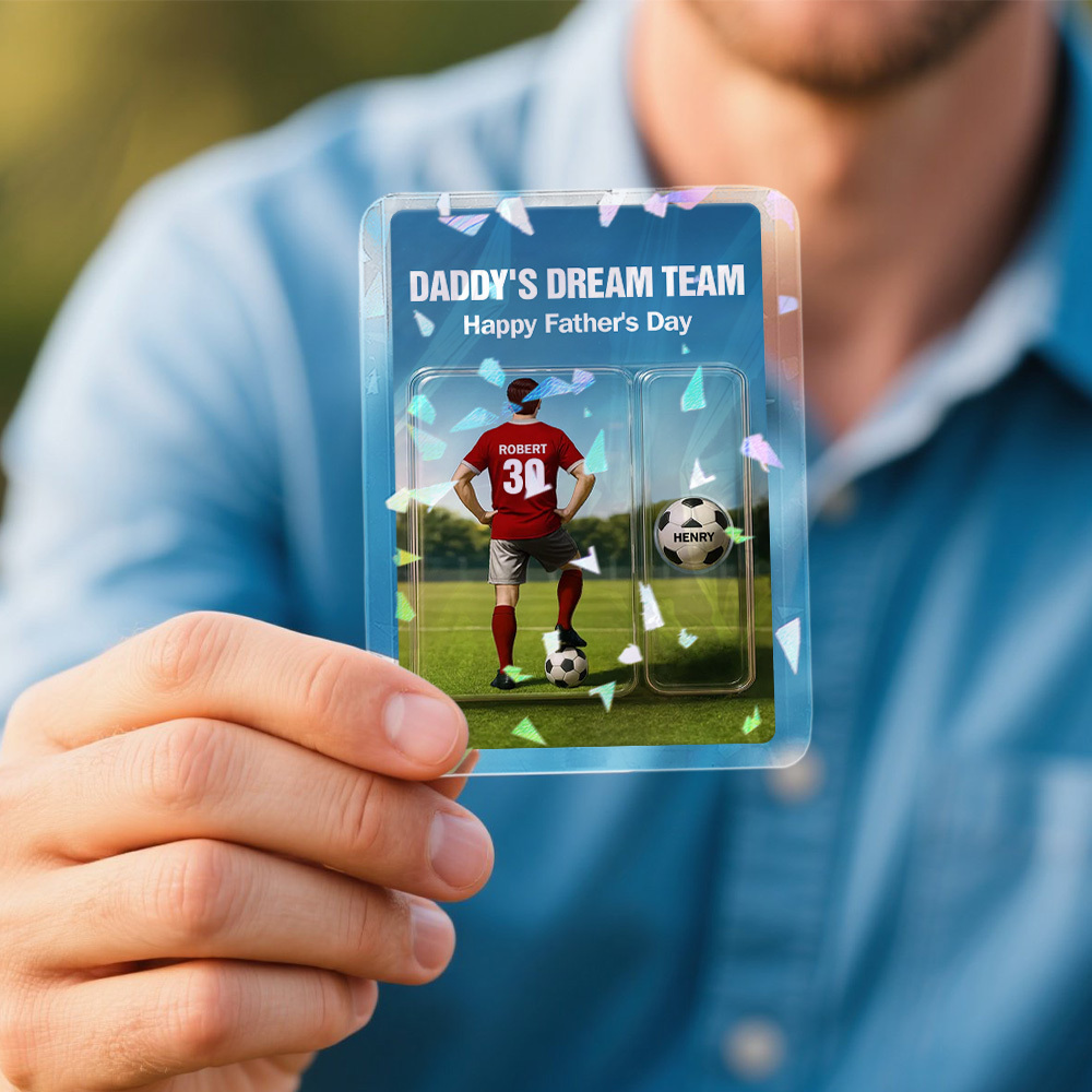 Custom Daddy's Dream Team Soccer With Kids' Names Custom Figure Poke Card Father's Day Gift for Him, for Husband, for Dad, for Soccer Lover - MyFaceUnderwearAU